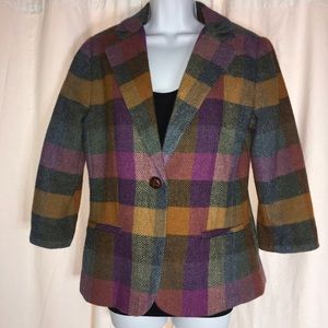 CAbi Plaid Herringbone Blazer Size 8